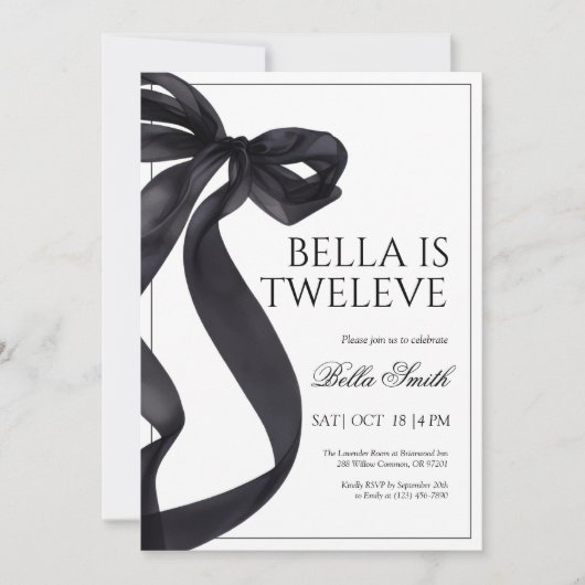 Elegante Black Bow Birthday Einladung (Vorderseite)