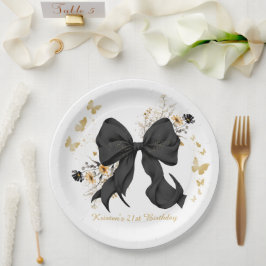 Elegante Black Bow Coquette Wildblumen Pappteller