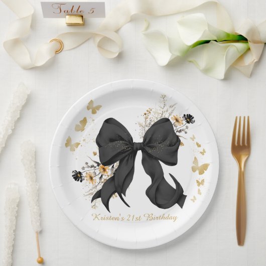 Elegante Black Bow Coquette Wildblumen Pappteller (Hochzeit)