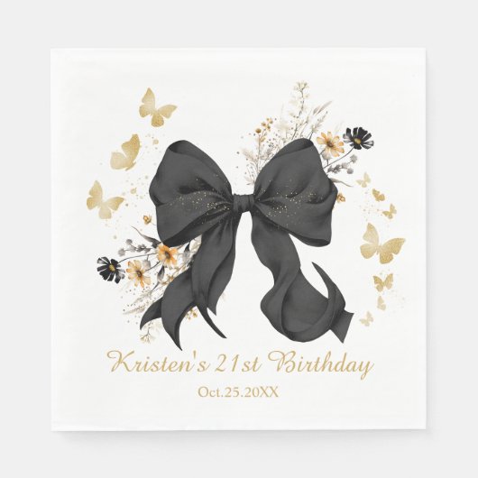 Elegante Black Bow Coquette Wildblumen Serviette (Vorderseite)
