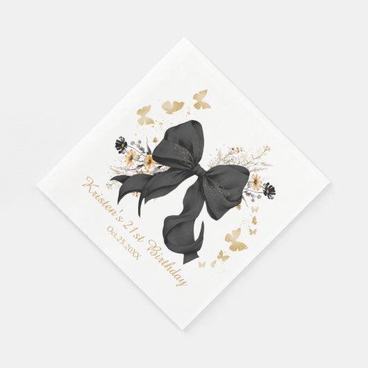 Elegante Black Bow Coquette Wildblumen Serviette (Ecke)