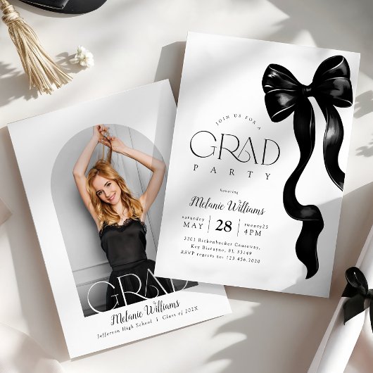 Elegante Black Bow Foto Grad Party Einladung