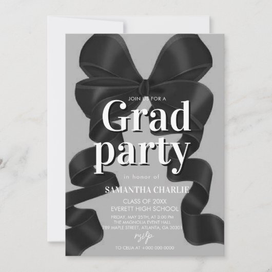 Elegante Black Bow Graduation Party Einladung (Vorderseite)