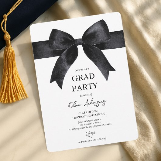Elegante Black Bow Graduation Party Einladung