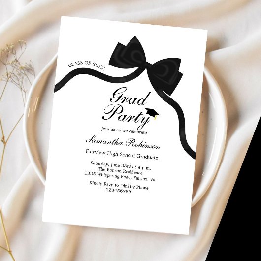 Elegante Black Bow Graduation Party Einladung