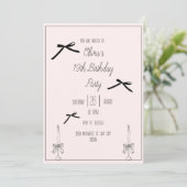 Elegante Black Bow Teen Geburtstagsparty Einladung (Stehend Vorderseite)