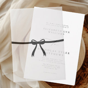 Elegante Black Bow Wedding Pergament Einladungen