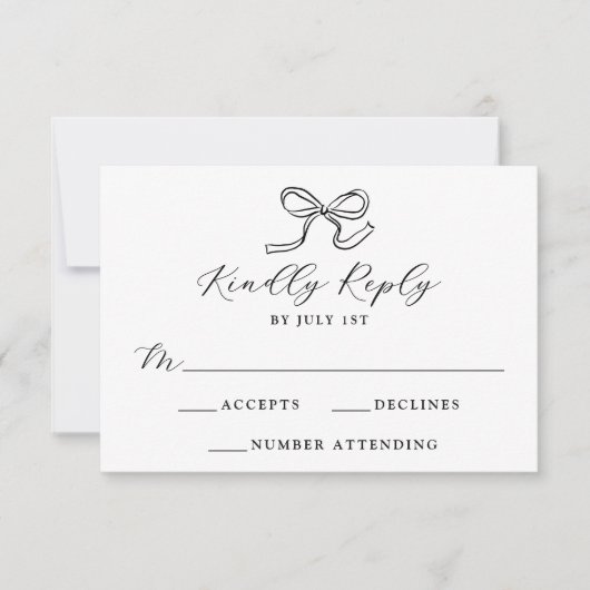 Elegante Black Bow Wedding RSVP Karte (Vorderseite)
