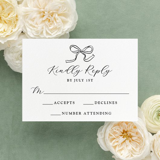 Elegante Black Bow Wedding RSVP Karte