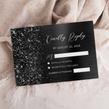 Elegante Black Brushed Metal Glitzer Script Weddin