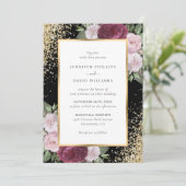 Elegante Black Burgundy Blush Gold Floral Wedding Einladung (Stehend Vorderseite)