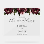 Elegante Black Burgundy Floral Wedding Acrylschild (Vorderseite)