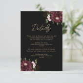 Elegante Black Burgundy Floral Wedding Begleitkarte (Stehend Vorderseite)