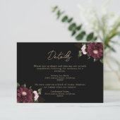 Elegante Black Burgundy Floral Wedding Begleitkarte (Stehend Vorderseite)
