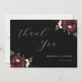 Elegante Black Burgundy Floral Wedding Dankeskarte
