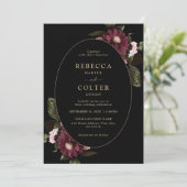 Elegante Black Burgundy Floral Wedding Einladung (Stehend Vorderseite)