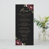 Elegante Black Burgundy Floral Wedding Menükarte (Stehend Vorderseite)