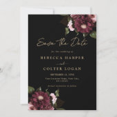 Elegante Black Burgundy Floral Wedding Save The Date (Vorderseite)