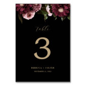 Elegante Black Burgundy Floral Wedding Tischnummer (Rückseite)