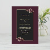 Elegante Black Burgundy Gold Wedding Einladung (Stehend Vorderseite)