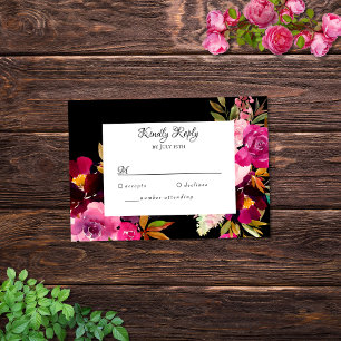 Elegante Black Burgundy Pink Floral Frame RSVP Kar Karte