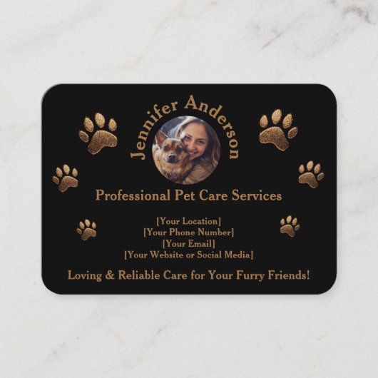 Elegante Black Business Card für Pet Care Services Visitenkarte (Vorderseite)
