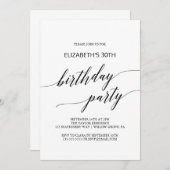 Elegante Black Calligraphy Birthday Party Einladung (Vorne/Hinten)