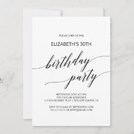 Elegante Black Calligraphy Birthday Party Einladung