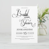 Elegante Black Calligraphy Bridal Dusche Einladung (Stehend Vorderseite)