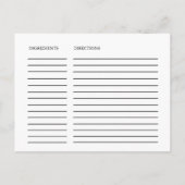 Elegante Black Calligraphy Bridal Recipe Cards Postkarte (Rückseite)