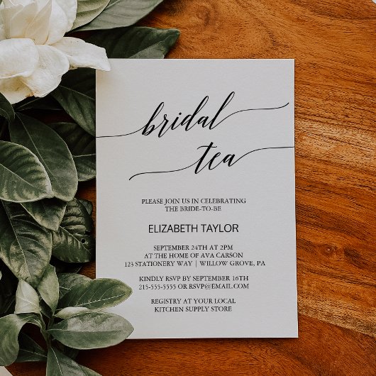 Elegante Black Calligraphy Bridal Tea Einladung