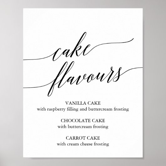 Elegante Black Calligraphy Cake Flavours Unterschr Poster (Vorne)