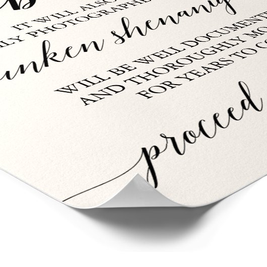 Elegante Black Calligraphy Cream Vorsicht Offene B Poster (Ecke)