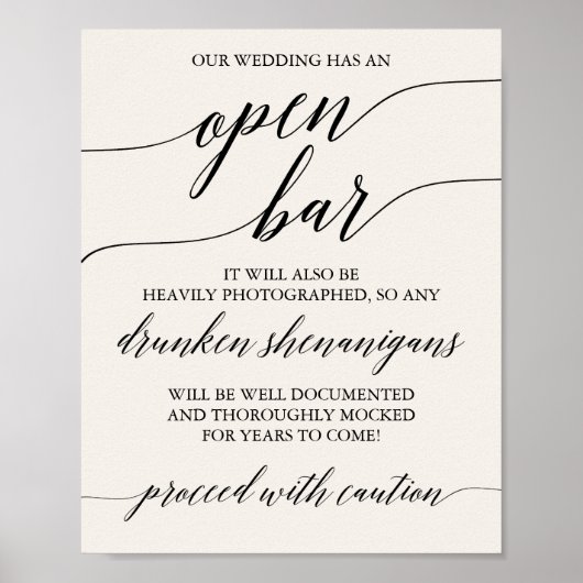 Elegante Black Calligraphy Cream Vorsicht Offene B Poster (Vorne)