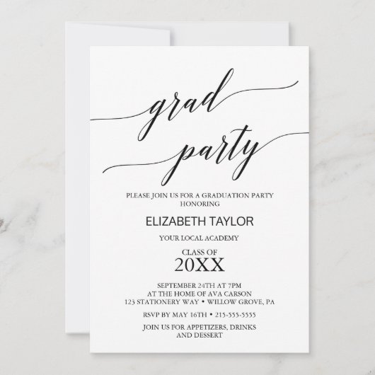Elegante Black Calligraphy Graduation Party Einladung (Vorderseite)