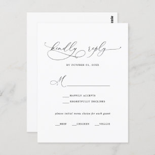 Elegante Black Calligraphy Menü Auswahl RSVP Karte