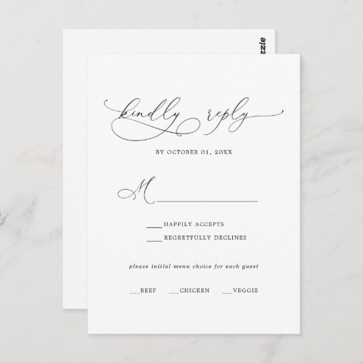 Elegante Black Calligraphy Menü Auswahl RSVP Karte (Vorne/Hinten)