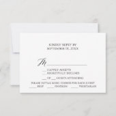 Elegante Black Calligraphy Menü Auswahl RSVP Karte (Rückseite)
