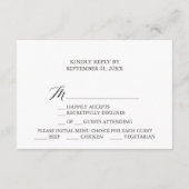 Elegante Black Calligraphy Menü Auswahl RSVP Karte (Rückseite)