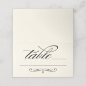 Elegante Black Calligraphy Script Hochzeitstisch Platzkarte (Außenseite Aufgefaltet)