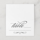 Elegante Black Calligraphy Script Hochzeitstisch Platzkarte (Außenseite Aufgefaltet)