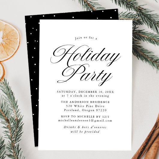 Elegante Black Calligraphy Script Holiday Party Einladung