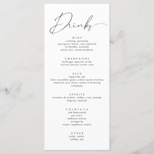 Elegante Black Calligraphy Script Wedding Drinks Menükarte