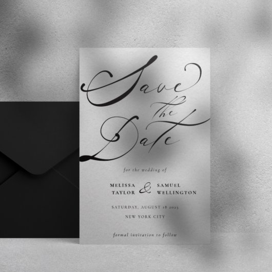 Elegante Black Calligraphy Script Wedding Save The Date