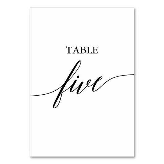 Elegante Black Calligraphy Table Five Tischnummer (Vorderseite)