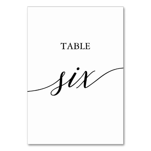 Elegante Black Calligraphy Table Six Tischnummer (Vorderseite)