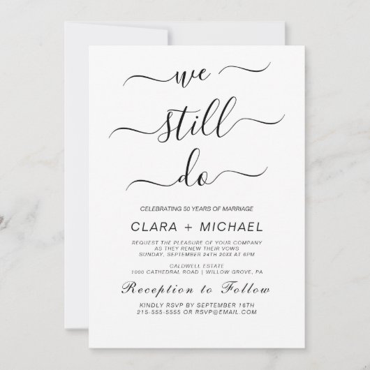 Elegante Black Calligraphy Vow Renewal Einladung (Vorderseite)
