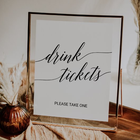 Elegante Black Calligraphy Wedding Drink Tickets Poster