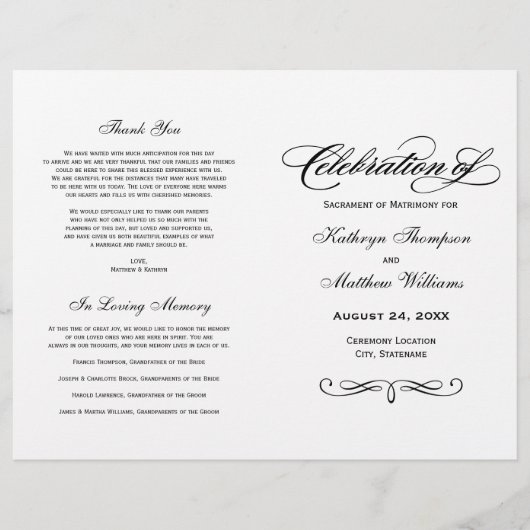 Elegante Black Calligraphy Wedding Programs (Vorderseite)