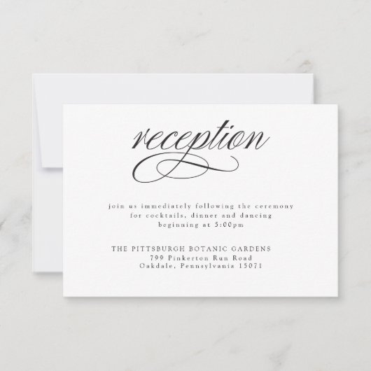 Elegante Black Calligraphy Wedding Reception Card RSVP Karte (Vorderseite)